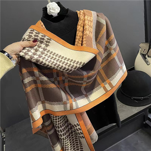 Wholesale of warm scarves with cashmere like double faced shawl and thousand bird pattern