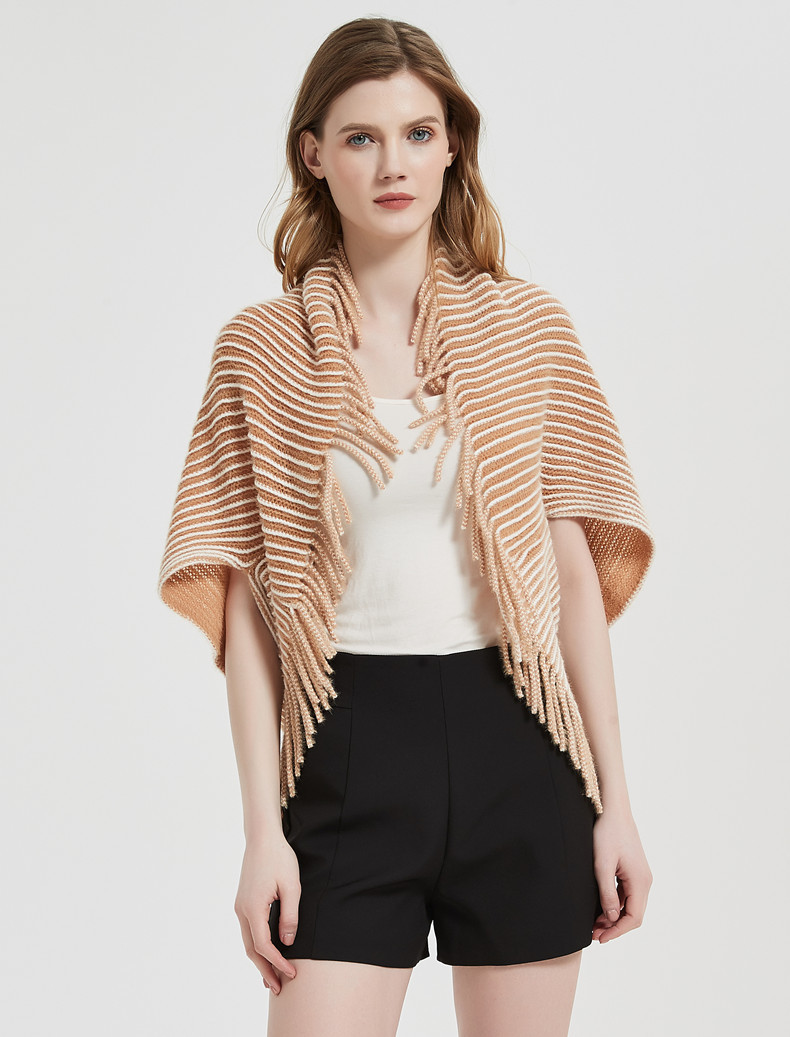 New spring autumn and winter cuff stripe knitted cardigan tassel shawl wholesale