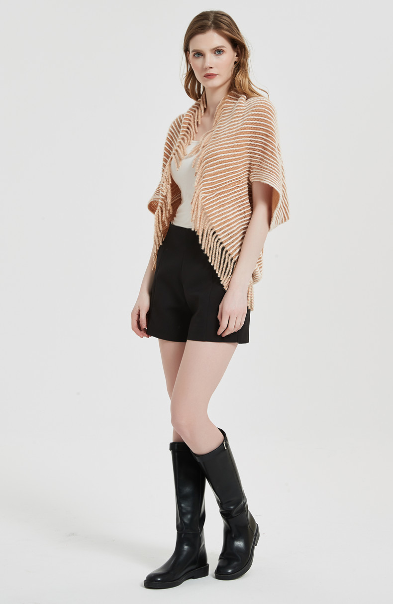New spring autumn and winter cuff stripe knitted cardigan tassel shawl wholesale
