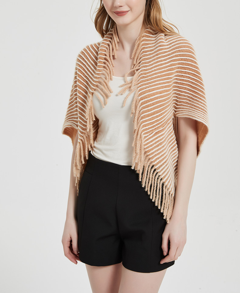 New spring autumn and winter cuff stripe knitted cardigan tassel shawl wholesale