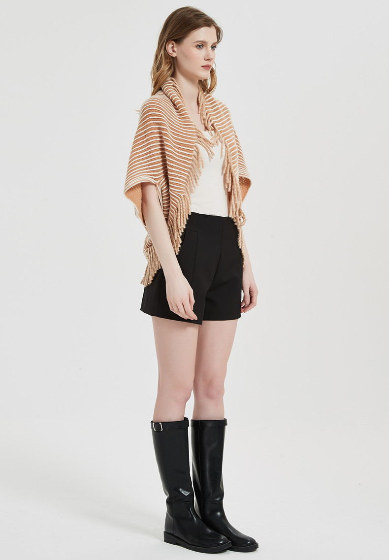 New spring autumn and winter cuff stripe knitted cardigan tassel shawl wholesale