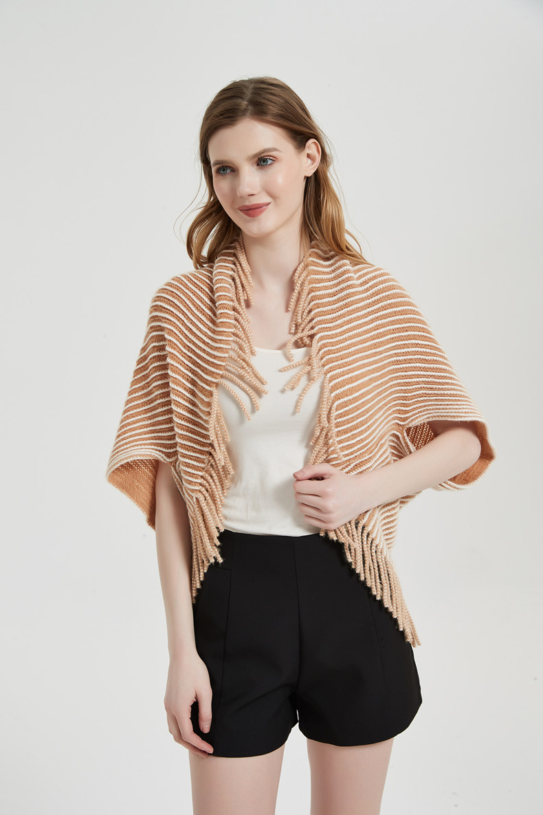 New spring autumn and winter cuff stripe knitted cardigan tassel shawl wholesale