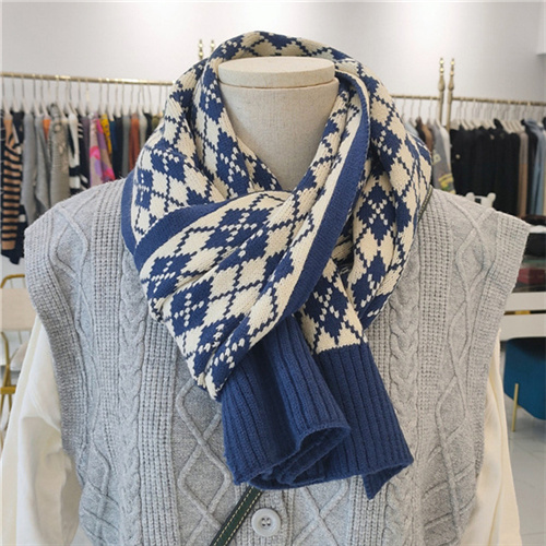 Winter ins vintage diamond plaid gift thickened knitted cashmere like scarf