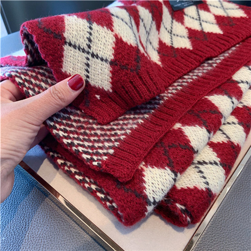 Winter ins vintage diamond plaid gift thickened knitted cashmere like scarf