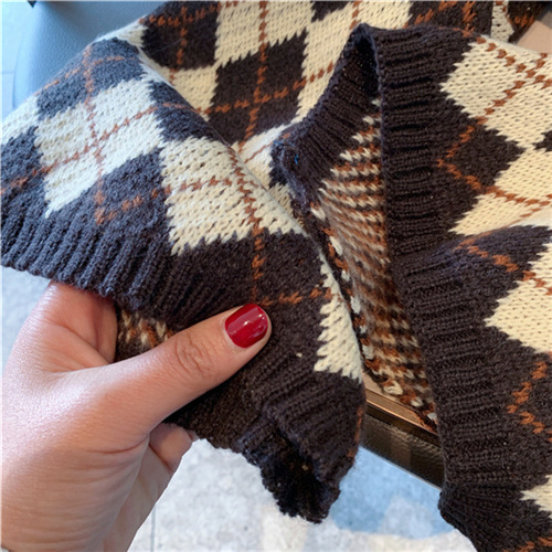 Winter ins vintage diamond plaid gift thickened knitted cashmere like scarf