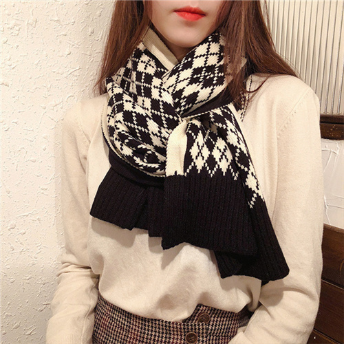 Winter ins vintage diamond plaid gift thickened knitted cashmere like scarf