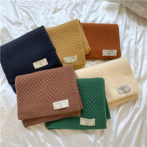 New style scarf Womens solid color knitting thickened warm scarf in autumn and winter