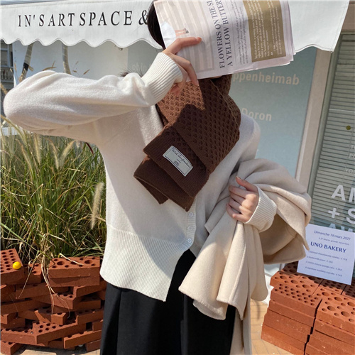 New style scarf Womens solid color knitting thickened warm scarf in autumn and winter