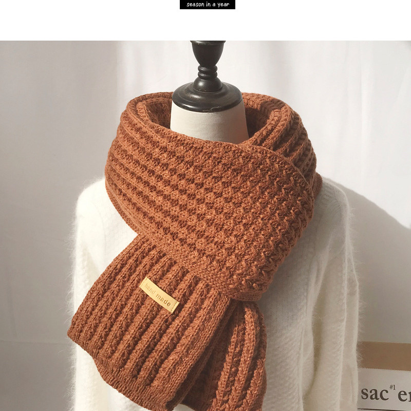 Womens winter pure wool knitting long thickened warm Korean rice grain scarf wholesale