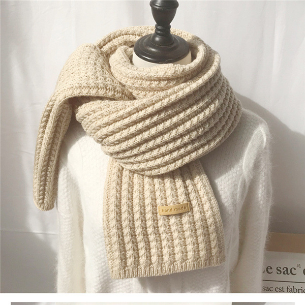 Womens winter pure wool knitting long thickened warm Korean rice grain scarf wholesale
