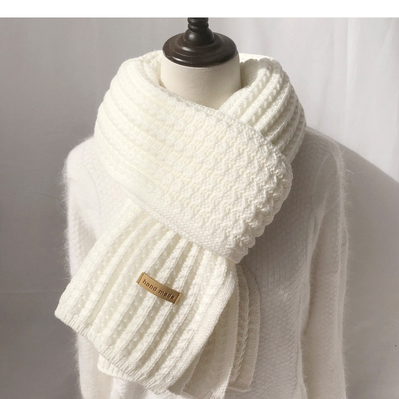 Womens winter pure wool knitting long thickened warm Korean rice grain scarf wholesale
