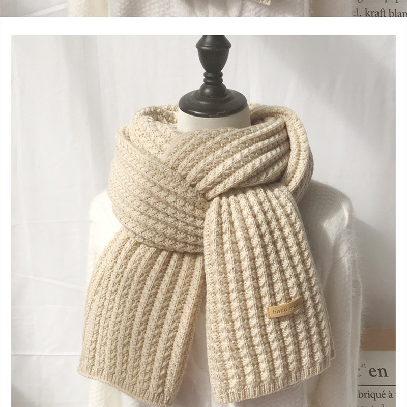 Womens winter pure wool knitting long thickened warm Korean rice grain scarf wholesale