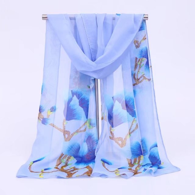 Chiffon printed silk scarf long scarf womens necktie small silk scarf long scarf floral scarf
