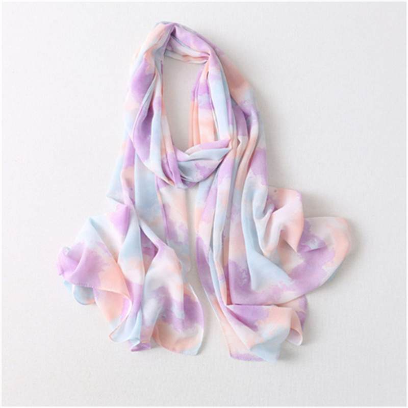 Tie dye chiffon printed scarf gradient pearl chiffon long scarf bag head scarf female factory wholesale