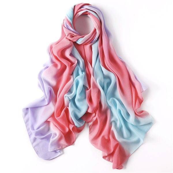 Gradient rainbow pearl chiffon long scarf color matching shawl scarf women bag headscarf factory wholesale