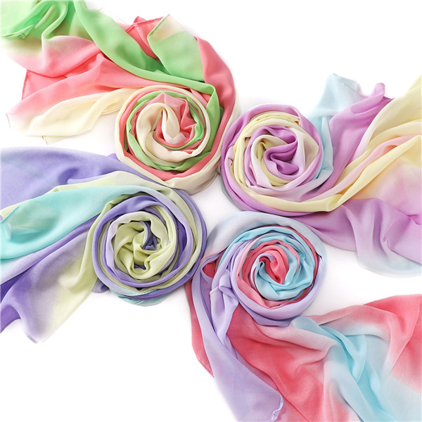 Gradient rainbow pearl chiffon long scarf color matching shawl scarf women bag headscarf factory wholesale