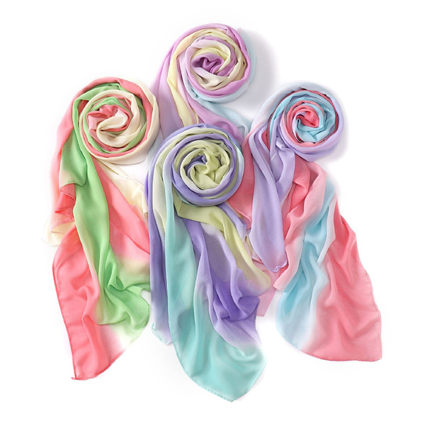 Gradient rainbow pearl chiffon long scarf color matching shawl scarf women bag headscarf factory wholesale