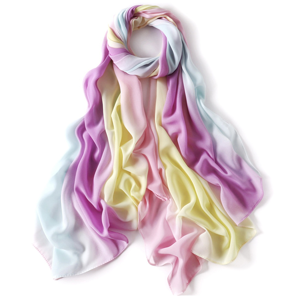 Gradient rainbow pearl chiffon long scarf color matching shawl scarf women bag headscarf factory wholesale