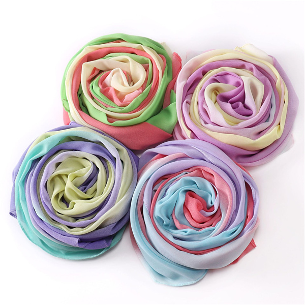 Gradient rainbow pearl chiffon long scarf color matching shawl scarf women bag headscarf factory wholesale