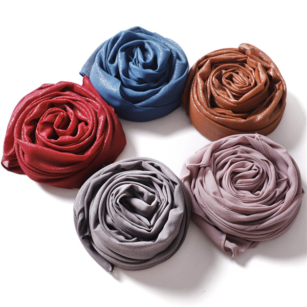 Hot silver glitter full silver pure color pearl chiffon long scarf new product monochrome headscarf factory wholesale