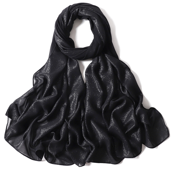 Hot silver glitter full silver pure color pearl chiffon long scarf new product monochrome headscarf factory wholesale