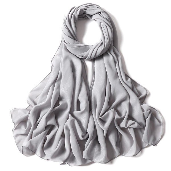 Hot silver glitter full silver pure color pearl chiffon long scarf new product monochrome headscarf factory wholesale