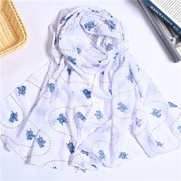 Bronzing printed floral pure color pearl chiffon long scarf bag head scarf female factory wholesale