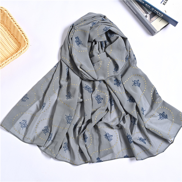 Bronzing printed floral pure color pearl chiffon long scarf bag head scarf female factory wholesale