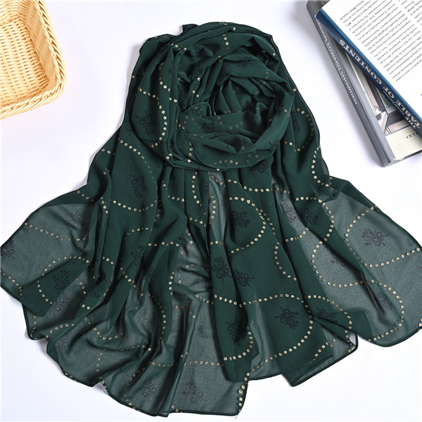 Bronzing printed floral pure color pearl chiffon long scarf bag head scarf female factory wholesale