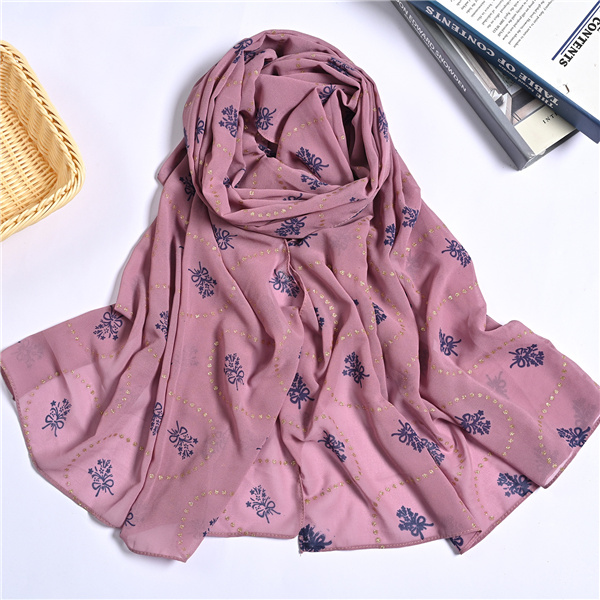 Bronzing printed floral pure color pearl chiffon long scarf bag head scarf female factory wholesale