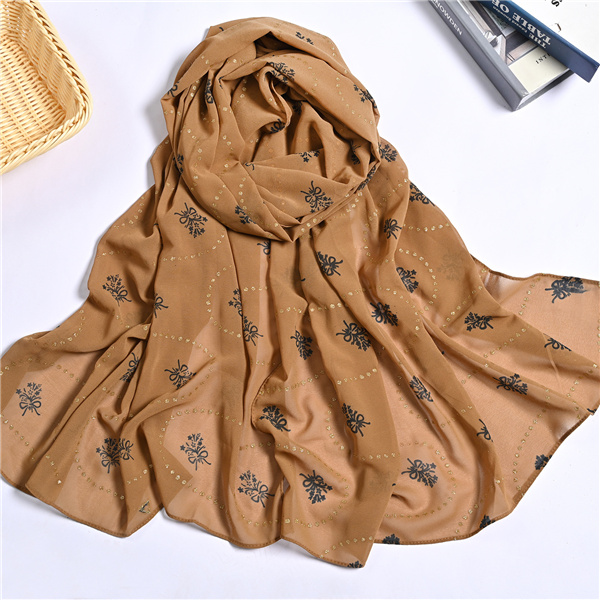 Bronzing printed floral pure color pearl chiffon long scarf bag head scarf female factory wholesale