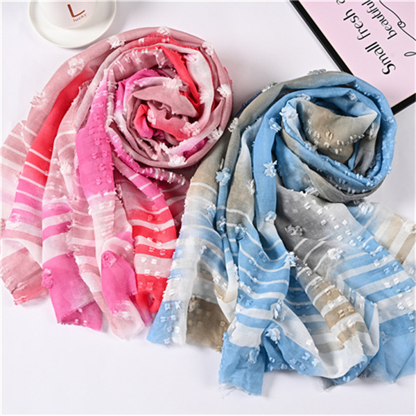 Printed tie dye gradient color TR cotton and linen long scarf striped scarf travel sunscreen shawl manufacturer wholesale