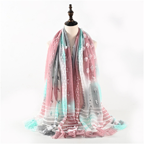 Printed tie dye gradient color TR cotton and linen long scarf striped scarf travel sunscreen shawl manufacturer wholesale