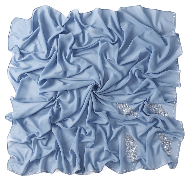 Pure Color Pearl Chiffon Fashion Leaf Hot Rhinestone Scarf Monochrome Square Scarf Factory Wholesale