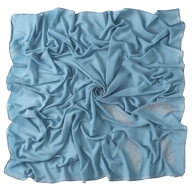 Pure Color Pearl Chiffon Fashion Leaf Hot Rhinestone Scarf Monochrome Square Scarf Factory Wholesale