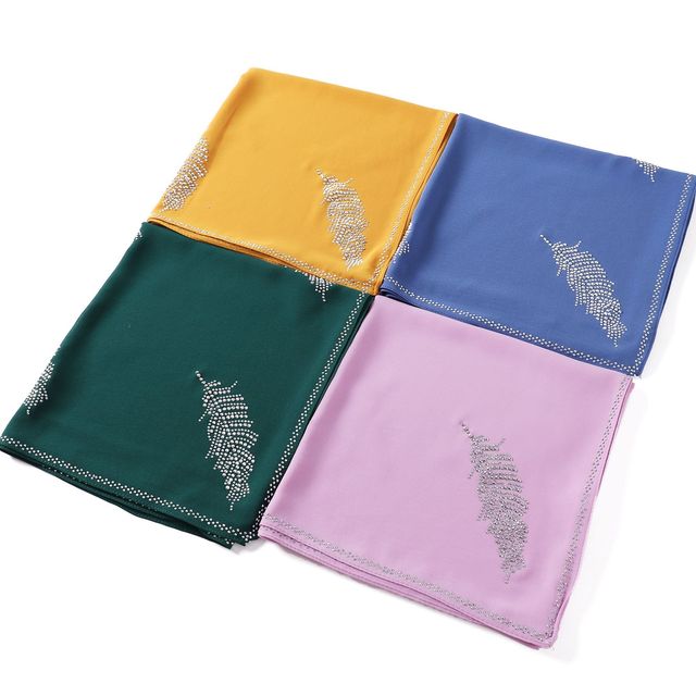 Pure Color Pearl Chiffon Fashion Leaf Hot Rhinestone Scarf Monochrome Square Scarf Factory Wholesale