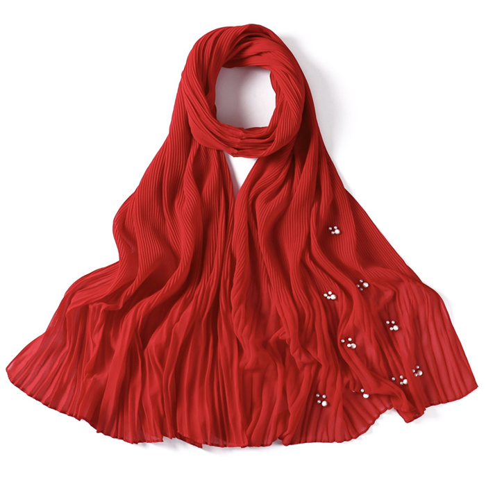 Pure color crumpled ruffled beaded chiffon long scarf monochrome headscarf female factory wholesale
