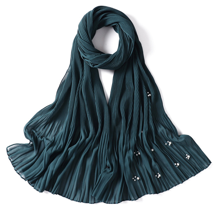 Pure color crumpled ruffled beaded chiffon long scarf monochrome headscarf female factory wholesale