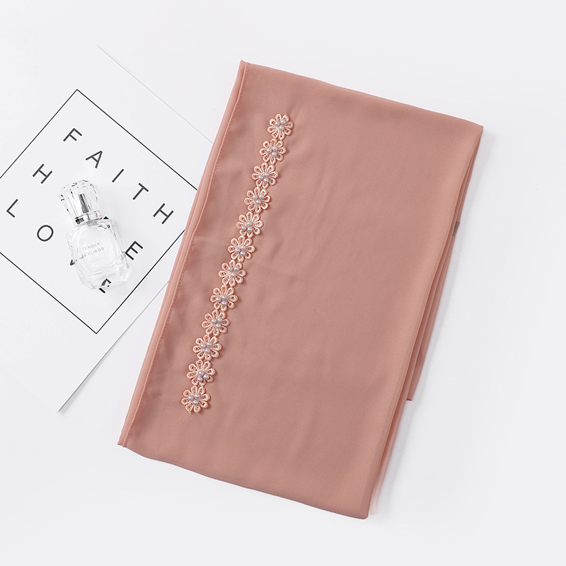 New Baotou shawl chiffon material nail pearl decoration shawl wholesale