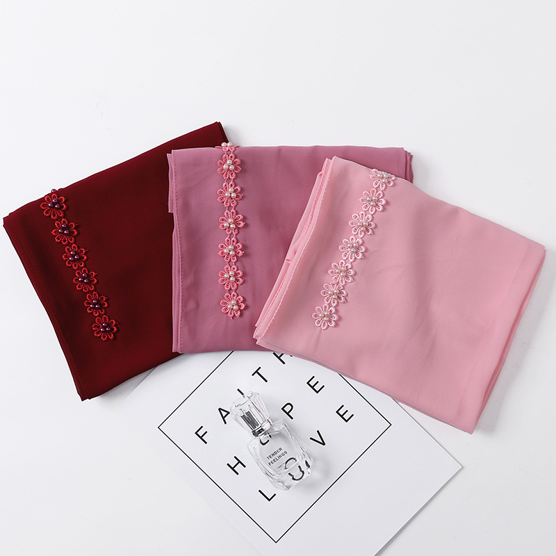 New Baotou shawl chiffon material nail pearl decoration shawl wholesale