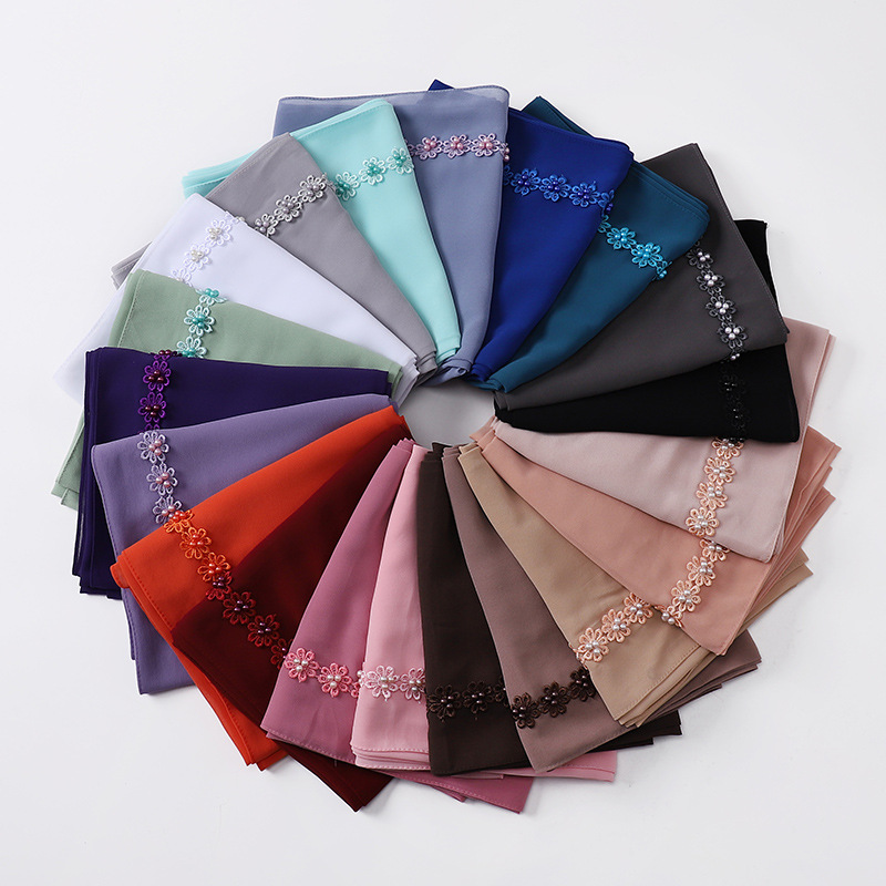 New Baotou shawl chiffon material nail pearl decoration shawl wholesale