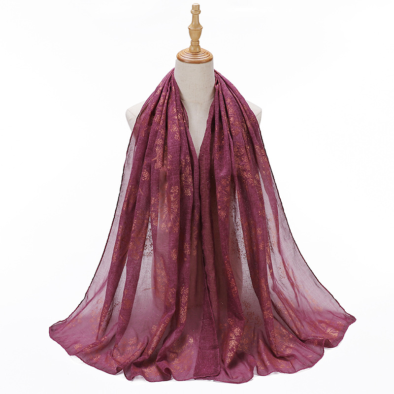 New cotton and linen bronzing pattern ladies scarf wrap head scarf gauze wholesale