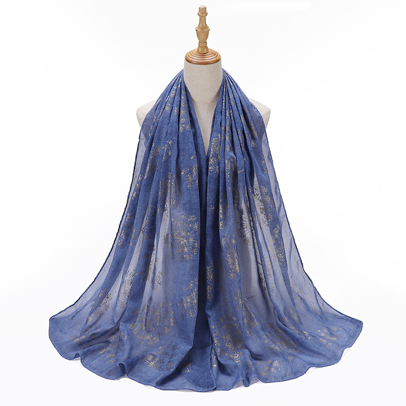 New cotton and linen bronzing pattern ladies scarf wrap head scarf gauze wholesale