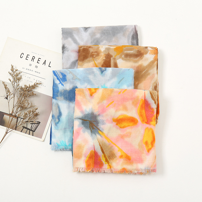 Wholesale of new womens tie dyed and printed Bali yarn scarf and ink splashing shawl