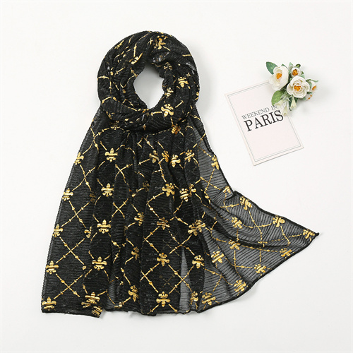 Monochrome polyester scarf gold and silver silk pleated Fashion Square casual headscarf