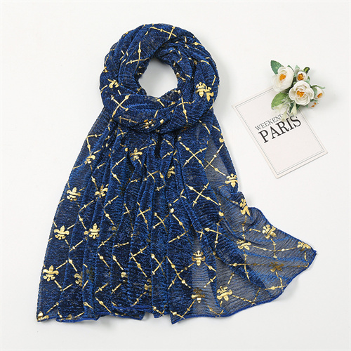 Monochrome polyester scarf gold and silver silk pleated Fashion Square casual headscarf