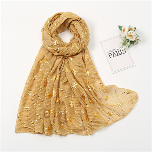 Monochrome polyester scarf gold and silver silk pleated Fashion Square casual headscarf