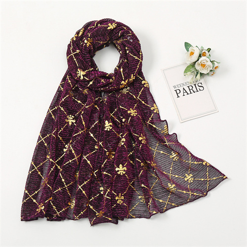 Monochrome polyester scarf gold and silver silk pleated Fashion Square casual headscarf