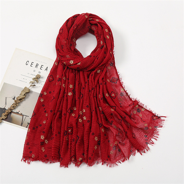 Pleated bubble towel monochrome flower scarf wrinkled cotton hemp wool fringe Headband