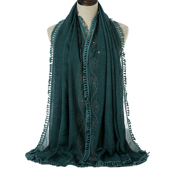 High quality cotton linen quadrilateral hair shawl monochrome lace diamond scarf wholesale